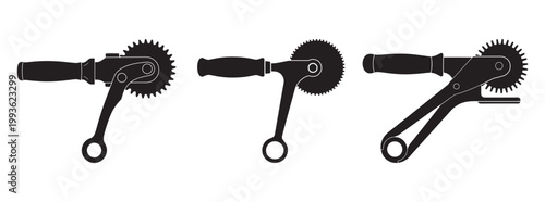 Set of three silhouettes of pastry wheels for scoring dough with pastry wheel kitchen tool food preparation hand tool silhouette isolated illustration equipment