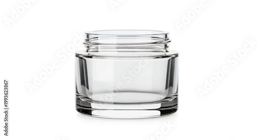 Clear glass jar with lid on white background empty container