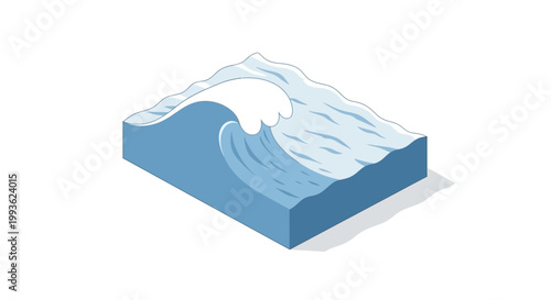 Isometric Ocean Wave Illustration with Crashing Water.