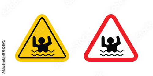 Deep water warning sign concept. Thin line symbol. Solid icons