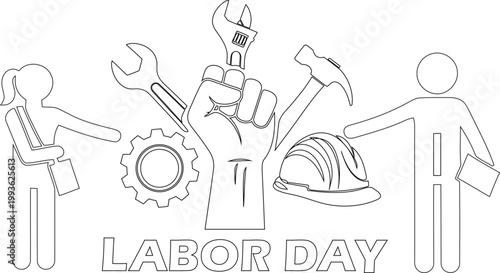 Labor day illustration with tools and people
