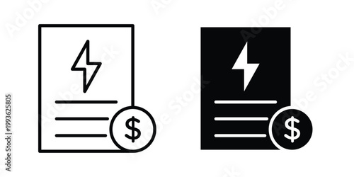 Energy bill icon concept. Thin line symbol. Solid icons