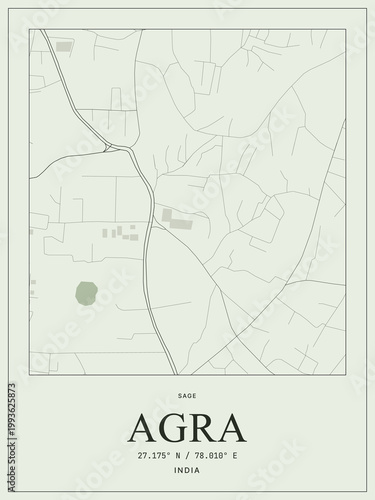 Minimalist map poster of agra india with city name and coordinates