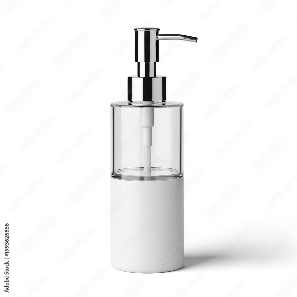 Obraz premium Modern soap dispenser with sleek metallic pump and transparent bottle