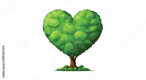 A solitary tree displays a magnificent canopy of lush green leaves meticulously shaped into a large solid heart against a bright and clean white backdrop.