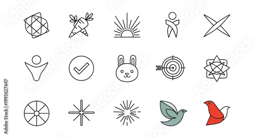 Set of Diverse Line Art Icons: Business, Nature, Lifestyle & More
