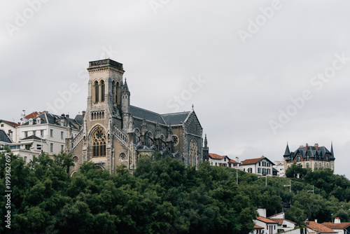 Biarritz Church and Buildings on a Cloudy Day