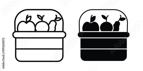 Fruit basket icon concept. Thin line symbol. Solid icons