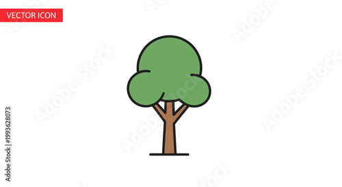 Simple Green Tree Icon with Brown Trunk and Branches.