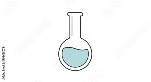 Simple Flat Icon of a Round Bottom Flask with Blue Liquid.
