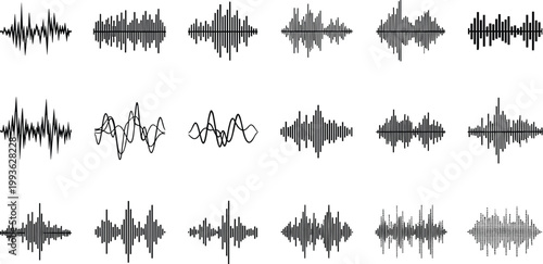 Sound wave and audio equalizer graphics various waveforms and signal patterns