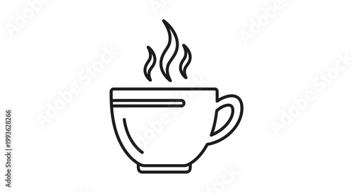 Simple Line Art Illustration of a Steaming Coffee Cup.