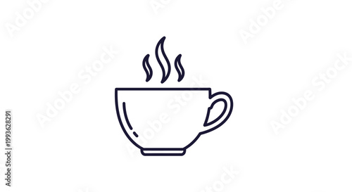 Simple Line Art Illustration of a Steaming Coffee Cup.