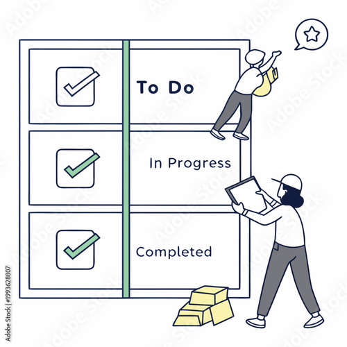 Team collaboration on large project management board with kanban style workflow