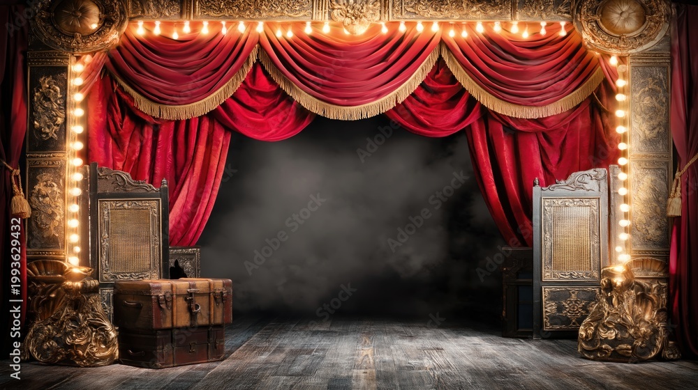 Fototapeta premium Vintage Theater Stage with Red Curtains
