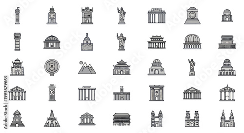 Collection of Famous Landmarks Icons, City Buildings and Monuments