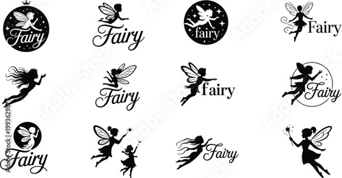 Collection of black fairy silhouettes with text magic