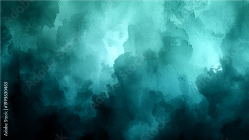 Vector A mesmerizing abstract of flowing teal clouds, painted with liquid watercolor, invokes a sense of mystery and serene tranquility, suitable for use as a background.