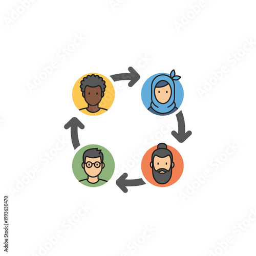 Diverse people communicating in a cycle.