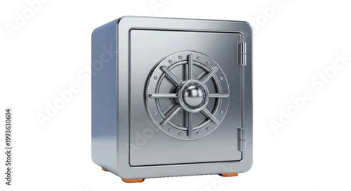 Vector illustration of metallic safe with a round handle on a transparent background