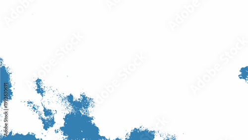 Vector An abstract composition of cerulean splatters gracefully adorns a clean, expansive canvas, exhibiting spontaneity and raw artistic expression.