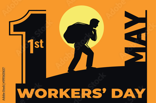 Silhouette of a worker carrying a load for may day celebration