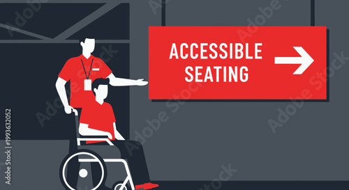 Accessible Seating Sign and Wheelchair Assistance in Venue