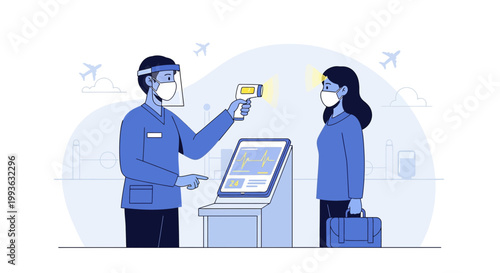 Airport Health Screening: Temperature Check for Travelers Amidst COVID-19 Pandemic