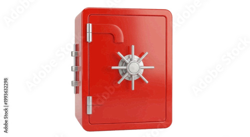 Vector illustration of red metal safe with a silver handle on a transparent background