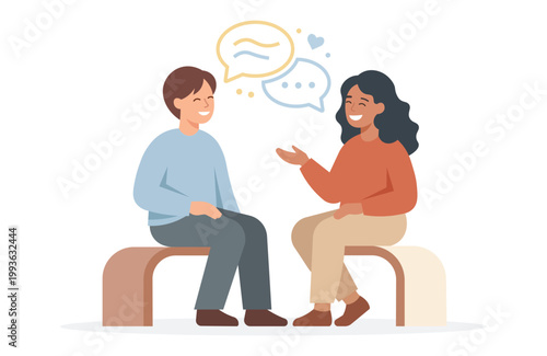 Two Friends Talking and Smiling – Communication & Support Concept