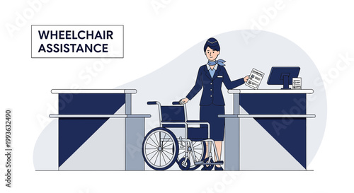 Airport Staff Offers Wheelchair Assistance to Traveler at Check-in Counter