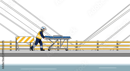Paramedic Pushing Stretcher on Bridge, Emergency Response and Patient Transport