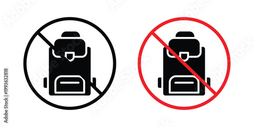 No backpacks allowed sign concept. Thin line symbol. Solid icons