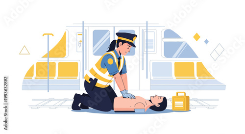 Paramedic Performs CPR on Patient in Subway Station