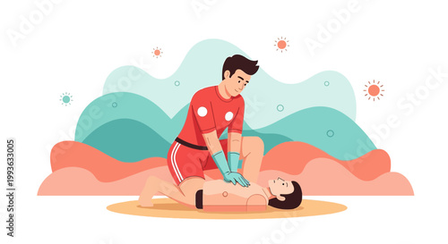 Paramedic performs CPR on patient, emergency medical assistance, life saving