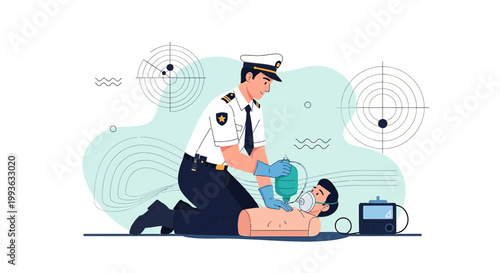 Paramedic Performs CPR on Patient, Emergency Medical Care Illustration