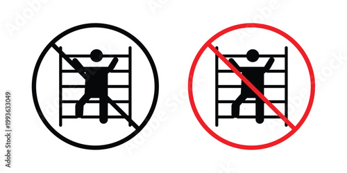 No climbing allowed sign concept. Thin line symbol. Solid icons