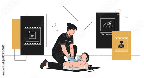 Paramedic Performs CPR Training on Mannequin, Emergency Response Concept