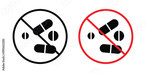 No drugs sign concept. Thin line symbol. Solid icons