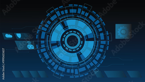 Futuristic Artificial Intelligence HUD Interface with Neural Brain Icon