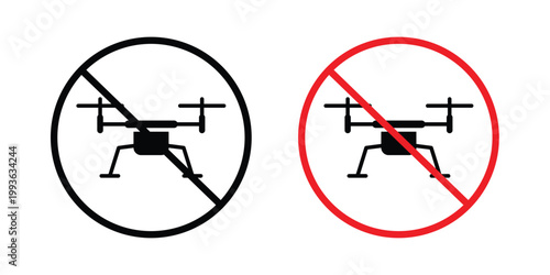 No fly drones sign concept. Thin line symbol. Solid icons