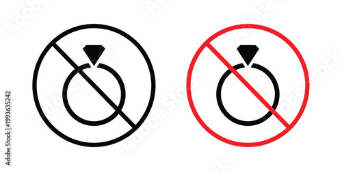 No jewelry sign concept. Thin line symbol. Solid icons