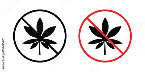 No Marijuana sign concept. Thin line symbol. Solid icons