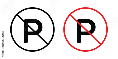 No parking sign concept. Thin line symbol. Solid icons