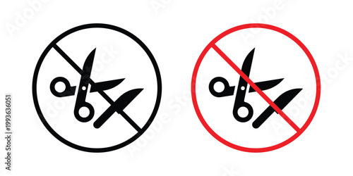 No scissors or no knives sign concept. Thin line symbol. Solid icons