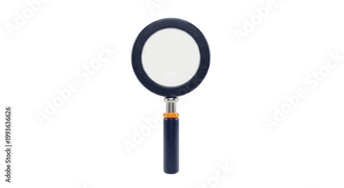 Vector illustration of magnifying glass with a dark blue patterned frame on a transparent background