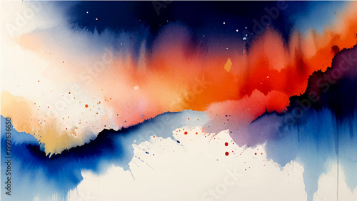 Abstract watercolor painting with vibrant colors and artistic expression showcasing colorful watercolor wash with brushstrokes creating an abstract image.