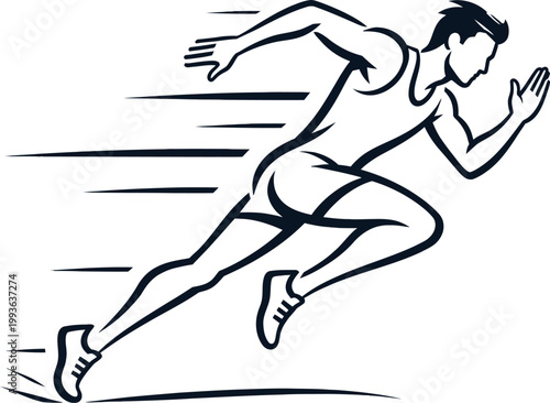 Athlete running fast sprint line art