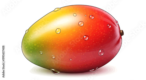 Fresh ripe mango fruit with water droplets