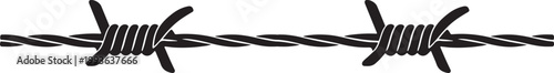 Closeup barbed wire minimal line art for security boundary fence danger protection and restriction concept